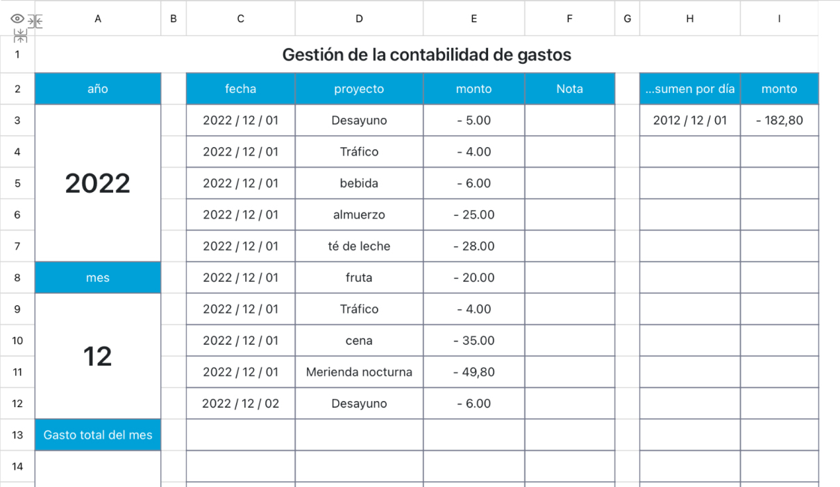 Gestión de la contabilidad de gastos
